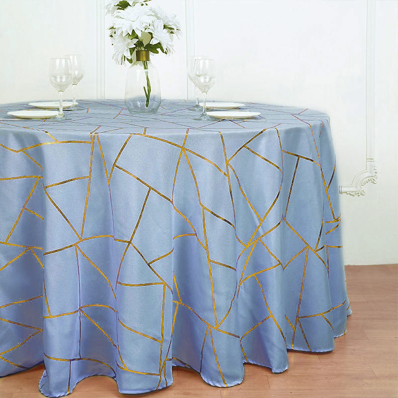Polyester Rectangle Tablecloth With Gold Foil Geometric Pattern 120" Gray Blue