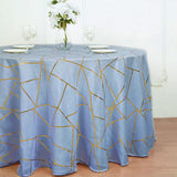 Polyester Rectangle Tablecloth With Gold Foil Geometric Pattern 120" Gray Blue