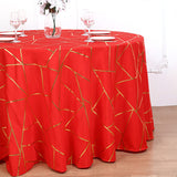 Polyester Round Tablecloth With Gold Foil Geometric Pattern 120" Red