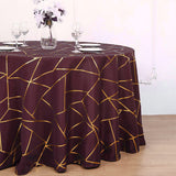 Polyester Rectangle Tablecloth With Gold Foil Geometric Pattern 120" Wine Red