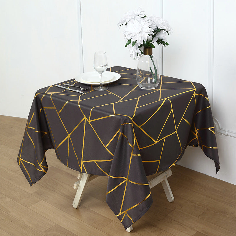Polyester Square Tablecloth With Gold Foil Geometric Pattern 54"x54" Dark Gray