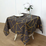 Polyester Square Tablecloth With Gold Foil Geometric Pattern 54"x54" Dark Gray