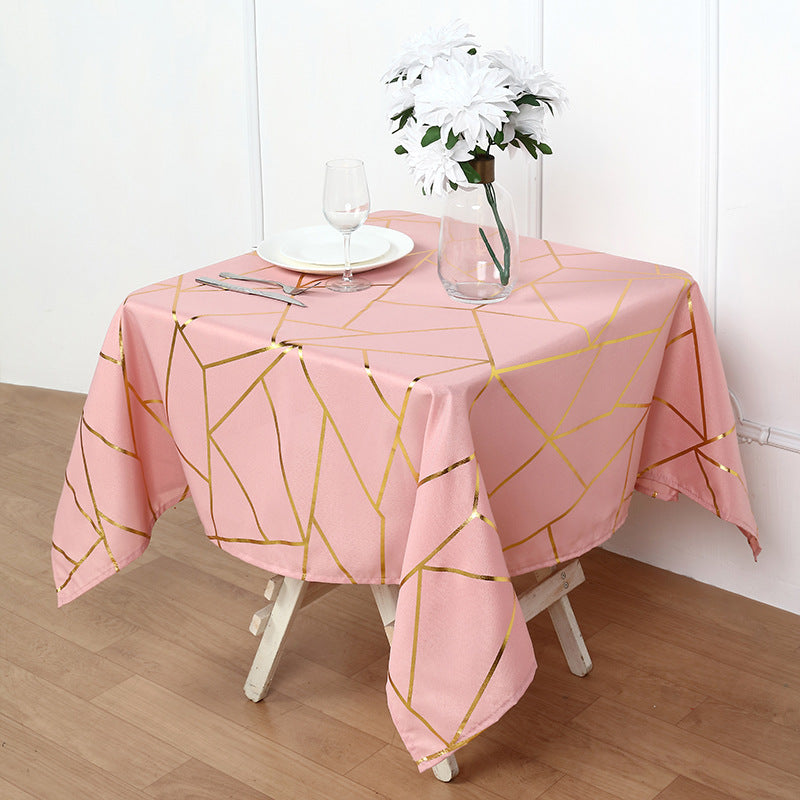 Polyester Rectangle Tablecloth With Gold Foil Geometric Pattern 54"x54" Gray Pink