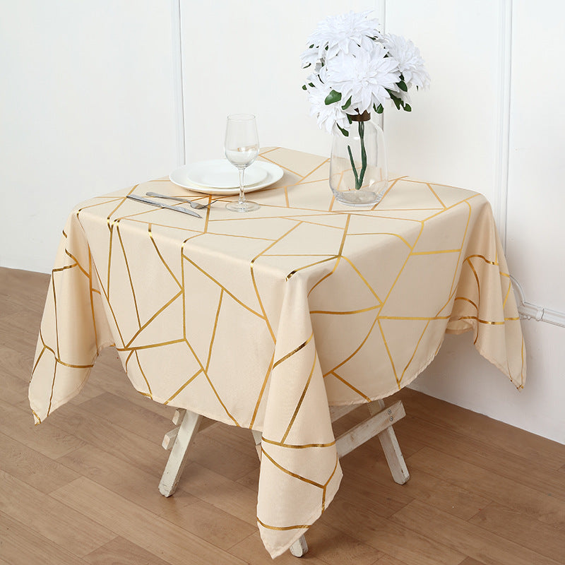 Polyester Rectangle Tablecloth With Gold Foil Geometric Pattern 54"x54" Champagne