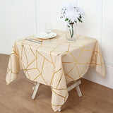 Polyester Rectangle Tablecloth With Gold Foil Geometric Pattern 54"x54" Champagne
