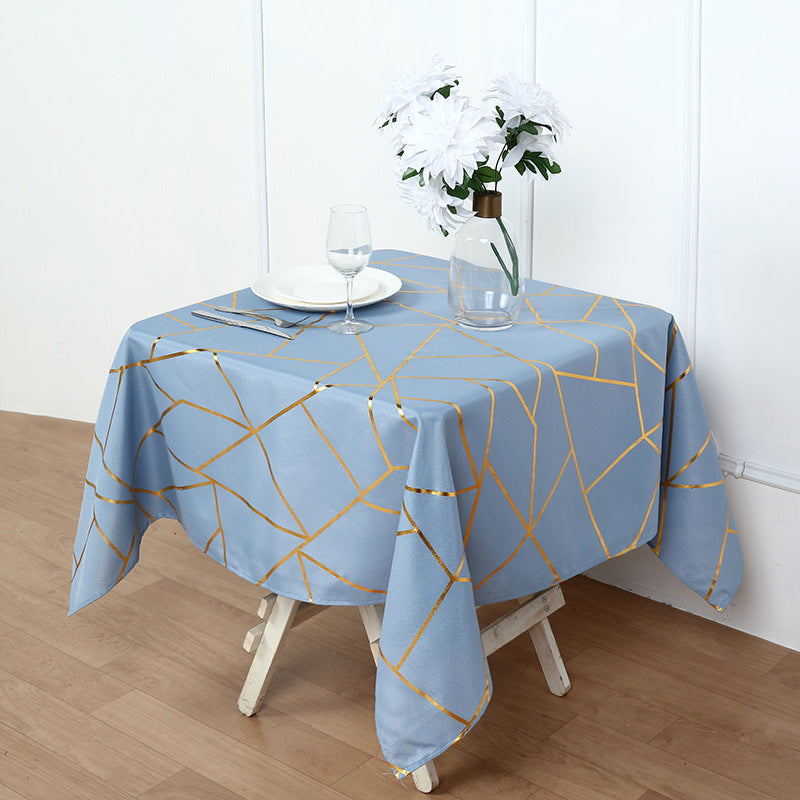 Polyester Rectangle Tablecloth With Gold Foil Geometric Pattern 54"x54" Gray Blue