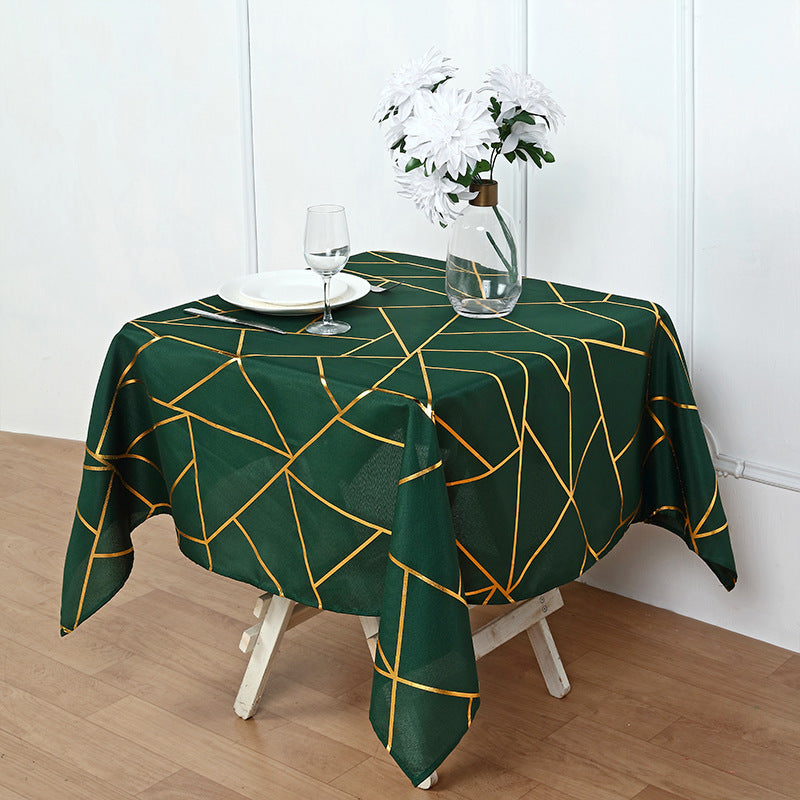 Polyester Rectangle Tablecloth With Gold Foil Geometric Pattern 54"x54" Dark Green