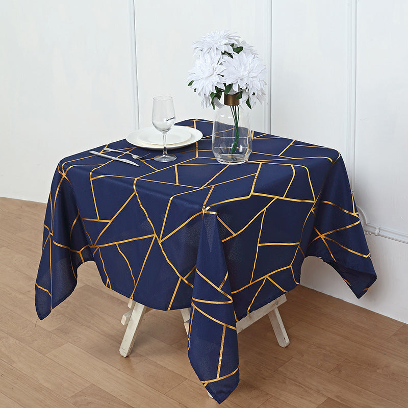 Polyester Square Tablecloth With Gold Foil Geometric Pattern 54"x54" Navy Blue
