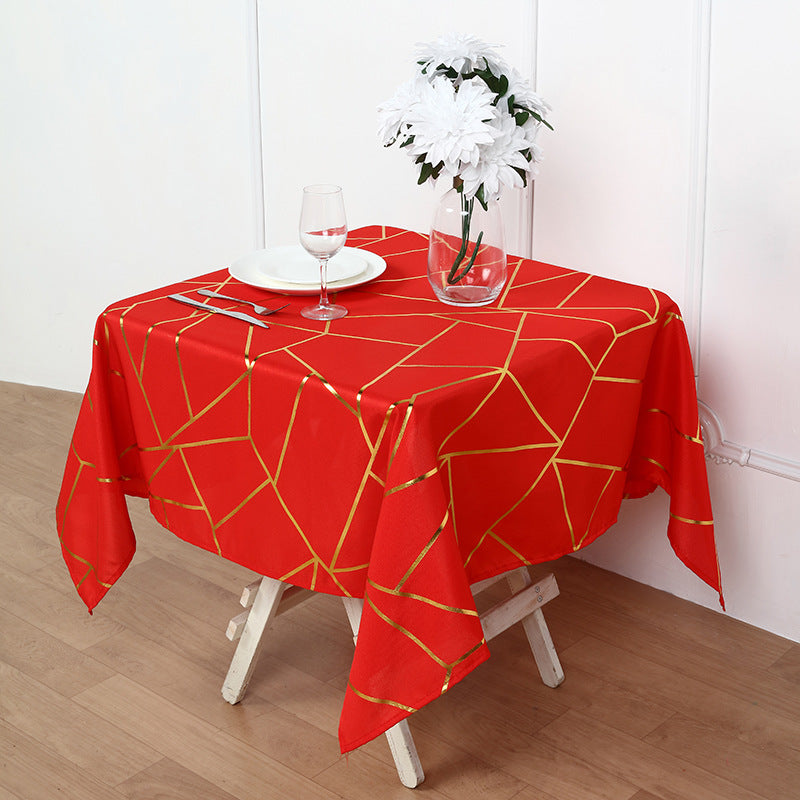 Polyester Rectangle Tablecloth With Gold Foil Geometric Pattern 54"x54" Red