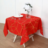 Polyester Rectangle Tablecloth With Gold Foil Geometric Pattern 54"x54" Red