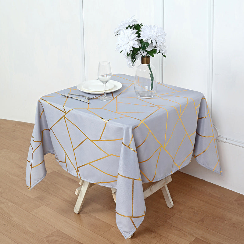 Polyester Rectangle Tablecloth With Gold Foil Geometric Pattern 54"x54" Light Purple