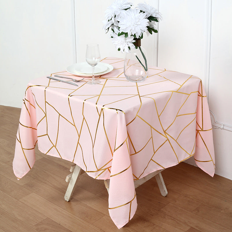 Polyester Rectangle Tablecloth With Gold Foil Geometric Pattern 54"x54" Light Pink