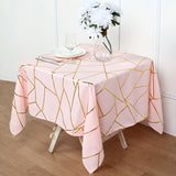 Polyester Rectangle Tablecloth With Gold Foil Geometric Pattern 54"x54" Light Pink