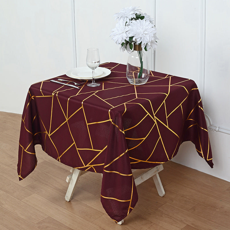 Polyester Rectangle Tablecloth With Gold Foil Geometric Pattern 54"x54" Wine Red