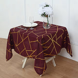 Polyester Rectangle Tablecloth With Gold Foil Geometric Pattern 54"x54" Wine Red
