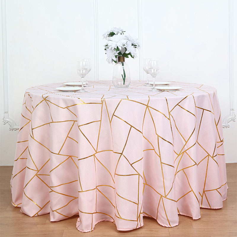 Polyester Rectangle Tablecloth With Gold Foil Geometric Pattern 120" Navy Blue