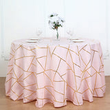 Polyester Rectangle Tablecloth With Gold Foil Geometric Pattern 120" Navy Blue