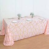 Polyester Rectangle Tablecloth With Gold Foil Geometric Pattern 90"x156" Champagne