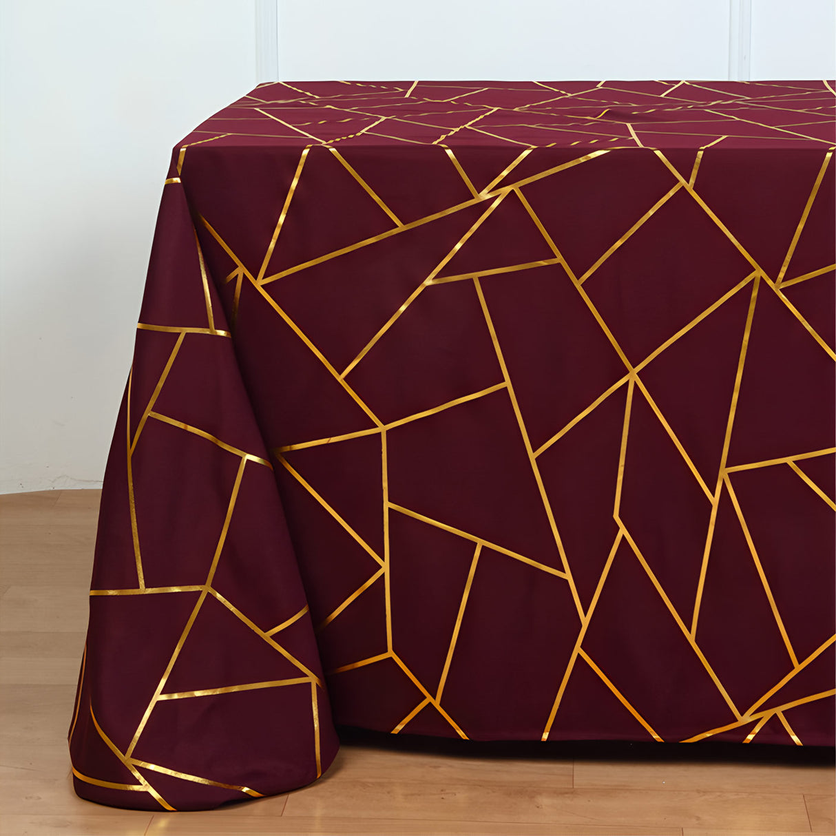 Polyester Rectangle Tablecloth With Gold Foil Geometric Pattern 90"x156" Champagne