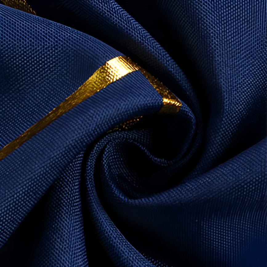 Polyester Rectangle Tablecloth With Gold Foil Geometric Pattern 120" Navy Blue