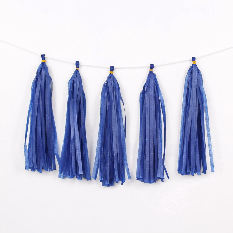 12 Pc Pre-Tied Paper Fringe Tassels Navy Blue