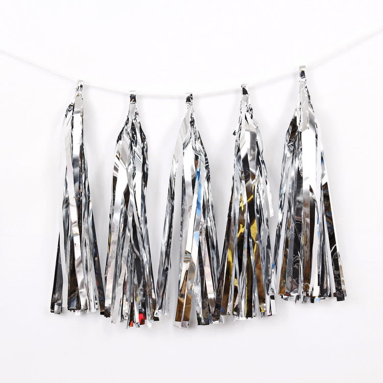 12 Pc Pre-Tied Paper Fringe Tassels Silver