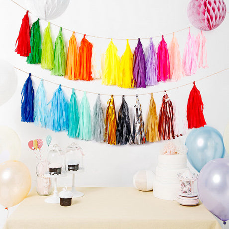 12 Pc Pre-Tied Paper Fringe Tassels Rose Gold