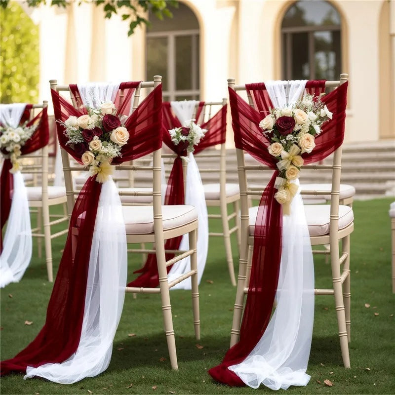 5 Pc Wedding Chiffon Chair Sashes Cover 8"x100" White