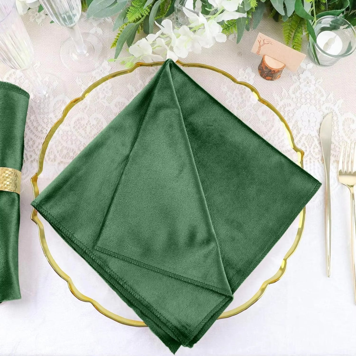 5 Pc Premium Velvet Napkins 18"x18" Dark Green