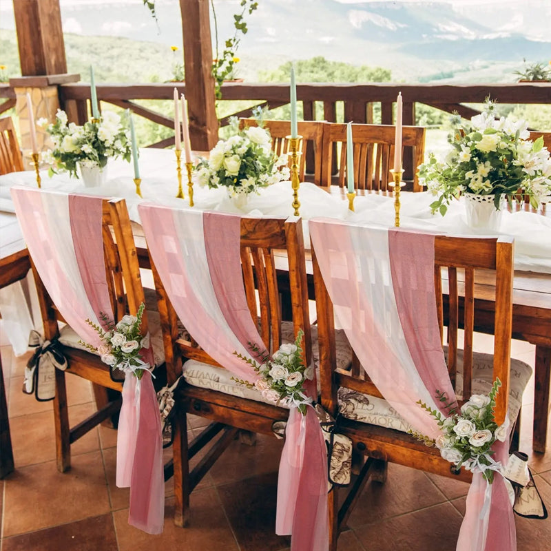 5 Pc Wedding Chiffon Chair Sashes Cover 8"x100" Pink