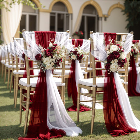 5 Pc Wedding Chiffon Chair Sashes Cover 8"x100" Red
