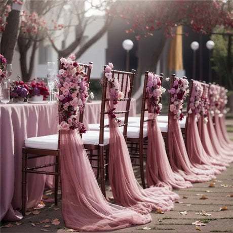 5 Pc Wedding Chiffon Chair Sashes Cover 8"x100" Rubber Pink