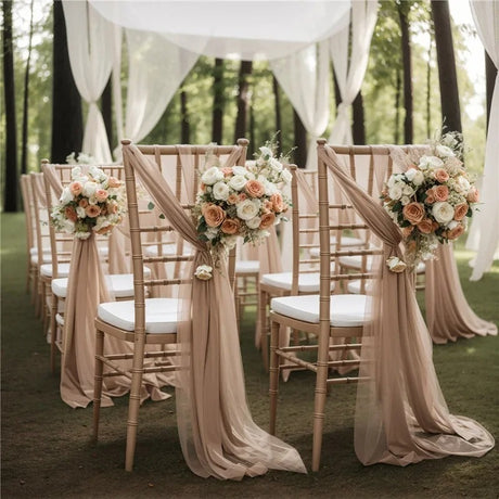 5 Pc Wedding Chiffon Chair Sashes Cover 8"x100" Old Champagne