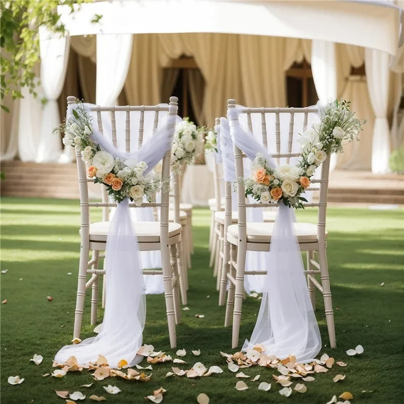5 Pc Wedding Chiffon Chair Sashes Cover 8"x100" Apple Green