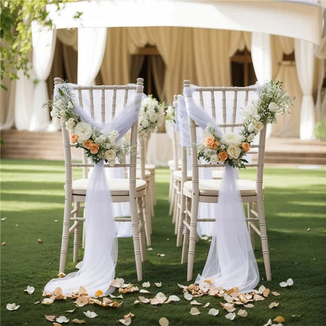5 Pc Wedding Chiffon Chair Sashes Cover 8"x100" Ivory White