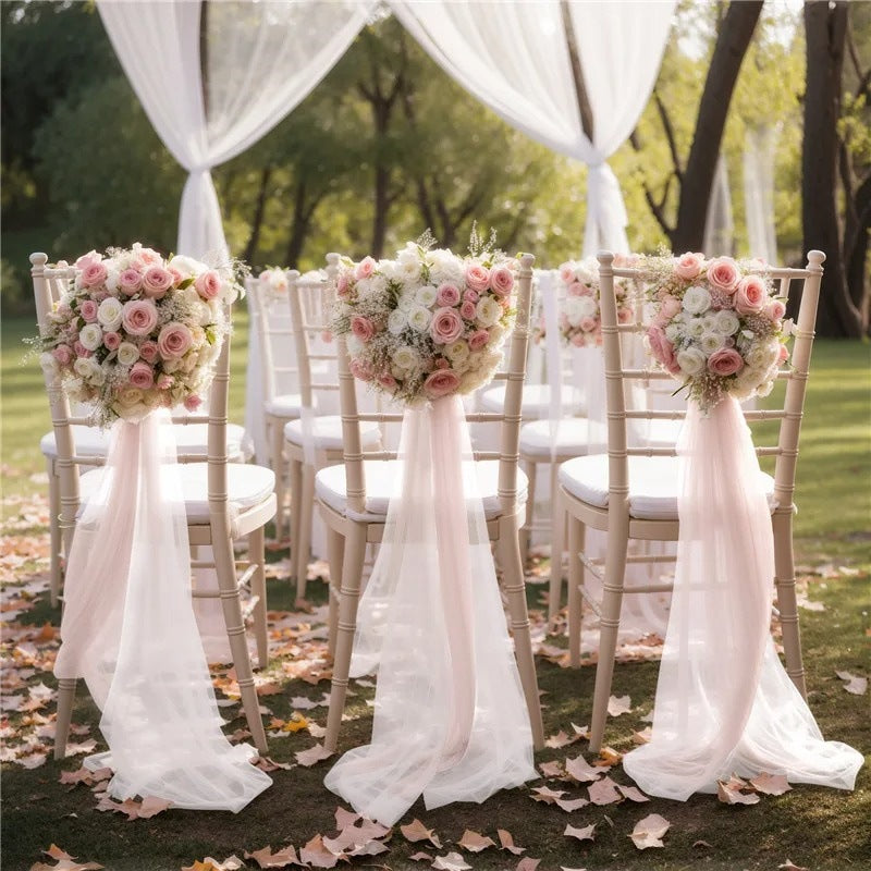 5 Pc Wedding Chiffon Chair Sashes Cover 8"x100" Old Champagne
