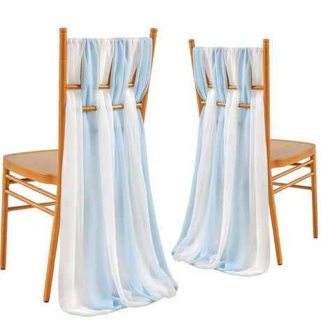 5 Pc Wedding Chiffon Chair Sashes Cover 8"x100" Gray Blue