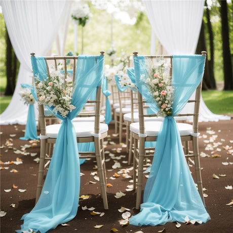 5 Pc Wedding Chiffon Chair Sashes Cover 8"x100" Sky Blue