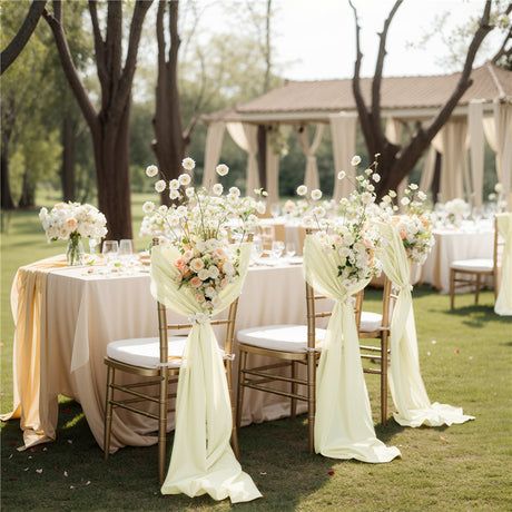 5 Pc Wedding Chiffon Chair Sashes Cover 8"x100" Beige