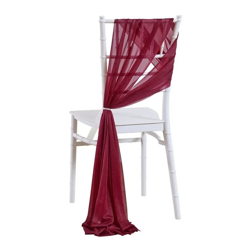 5 Pc Wedding Chiffon Chair Sashes Cover 8"x100" Wine Red