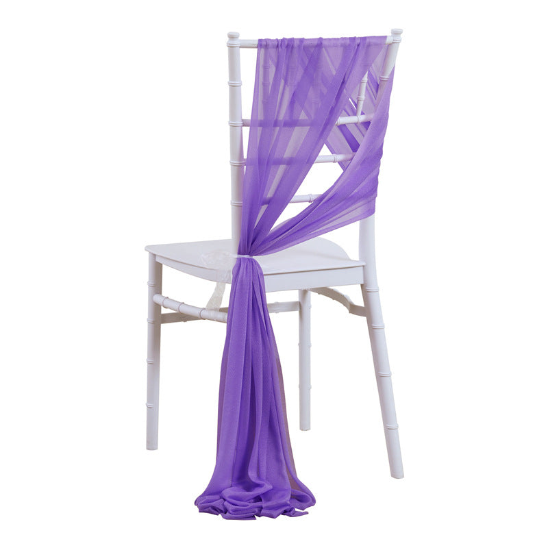 5 Pc Wedding Chiffon Chair Sashes Cover 8"x100" Purple & Beige
