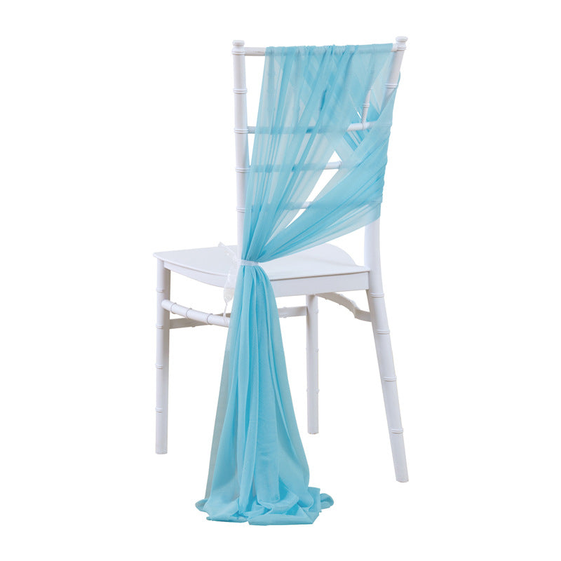 5 Pc Wedding Chiffon Chair Sashes Cover 8"x100" Sky Blue