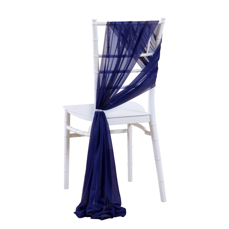 5 Pc Wedding Chiffon Chair Sashes Cover 8"x100" Navy Blue