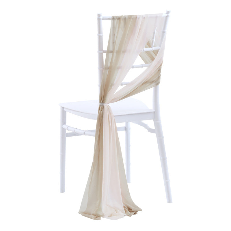 5 Pc Wedding Chiffon Chair Sashes Cover 8"x100" Old Champagne & Ivory White