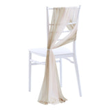 5 Pc Wedding Chiffon Chair Sashes Cover 8"x100" Old Champagne & Ivory White
