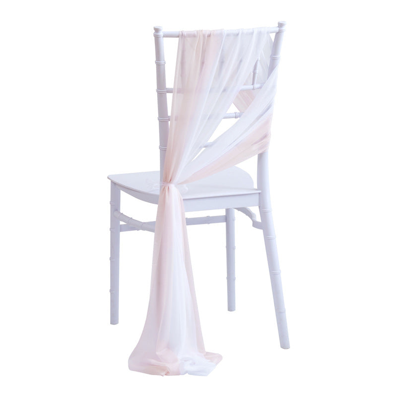 5 Pc Wedding Chiffon Chair Sashes Cover 8"x100" White & Light Pink