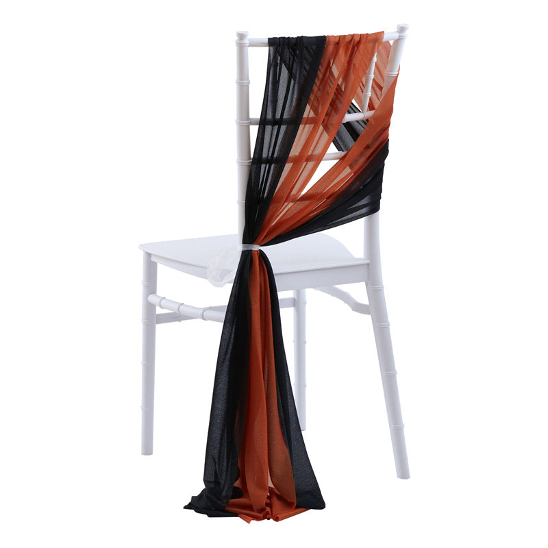 5 Pc Wedding Chiffon Chair Sashes Cover 8"x100" Caramel & Black