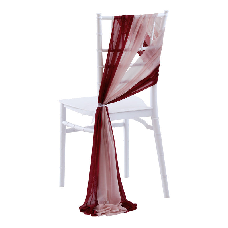 5 Pc Wedding Chiffon Chair Sashes Cover 8"x100" Wine Red & Blush