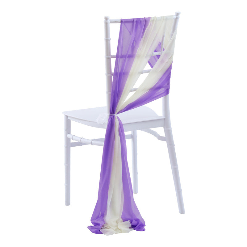 5 Pc Wedding Chiffon Chair Sashes Cover 8"x100" Purple & Beige