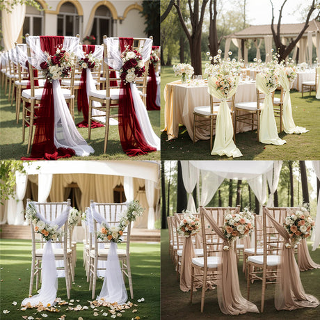 5 Pc Wedding Chiffon Chair Sashes Cover 8"x100" Light Blue